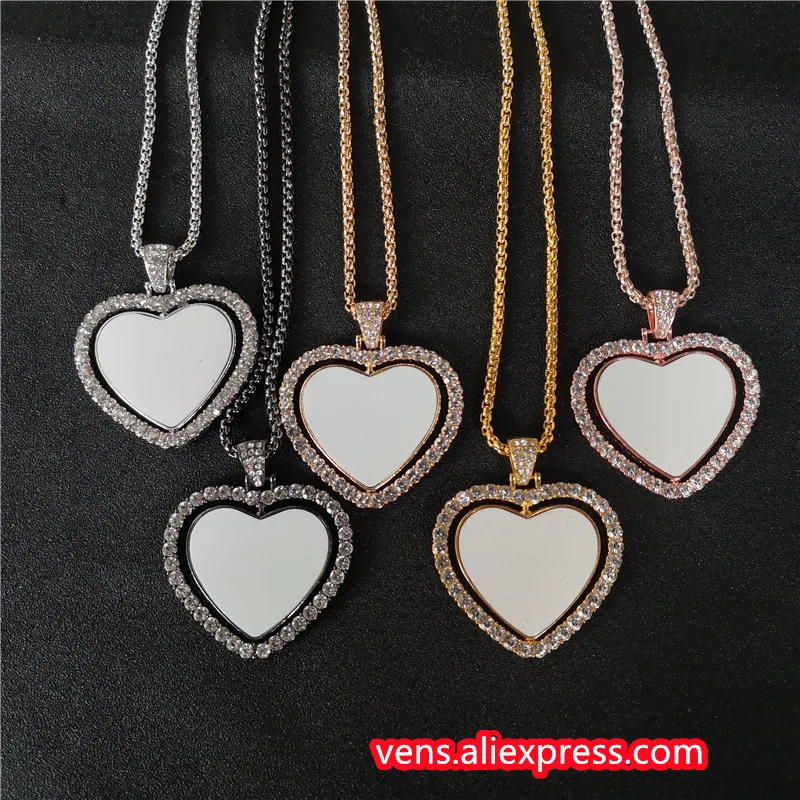 sublimation blank heart shape  necklaces pendants hot transfer printing pendant jewelry consumables two sided printing 10pcs/lot