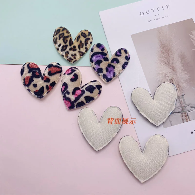 100pcs/lot Plush fluffy leopard hearts stars patches for clothes crafts phone hair accessories wholesale