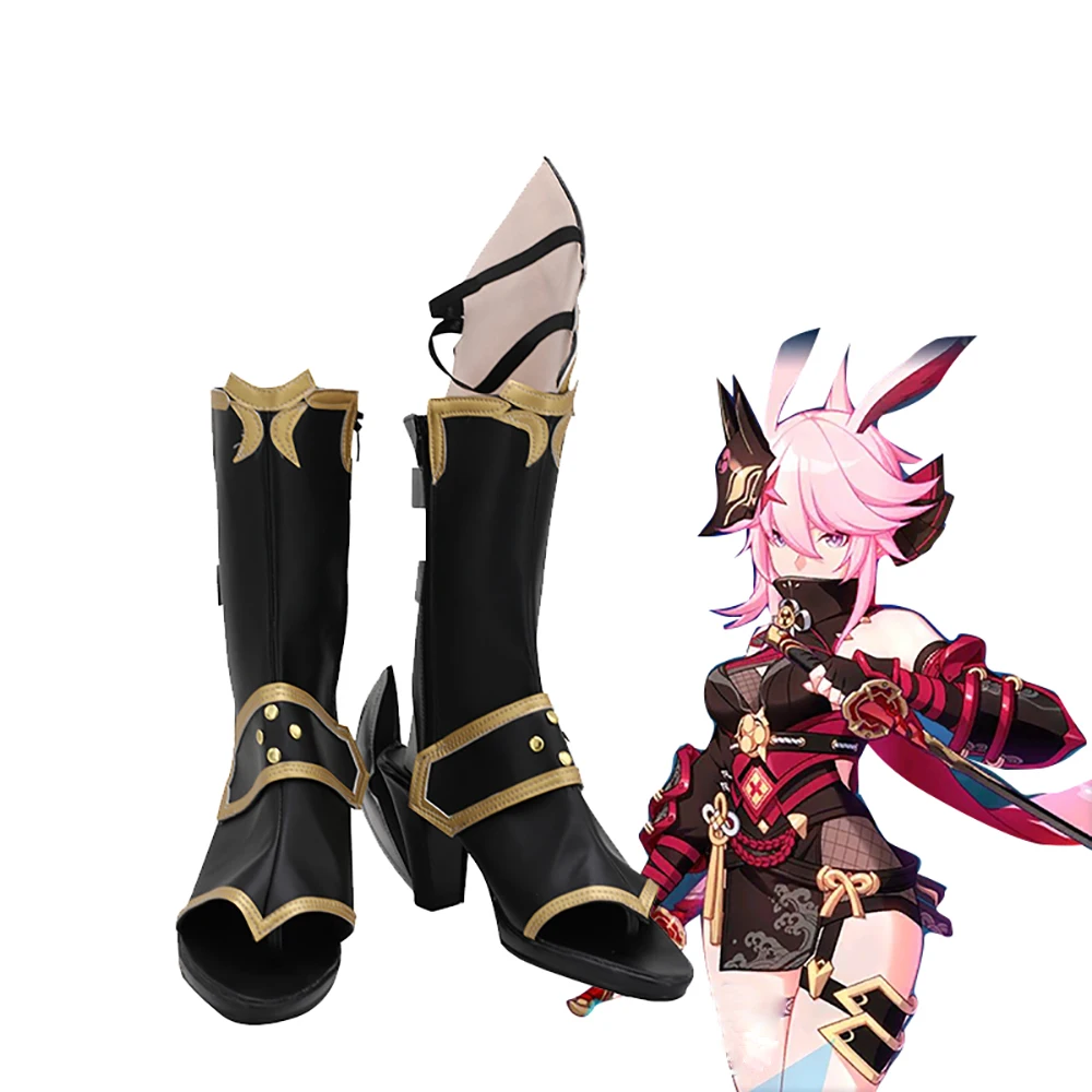 

Yae Sakura Boots Cosplay Honkai Impact 3 Yae Sakura Night Kasumi Cosplay Shoes Black Boots Custom Made