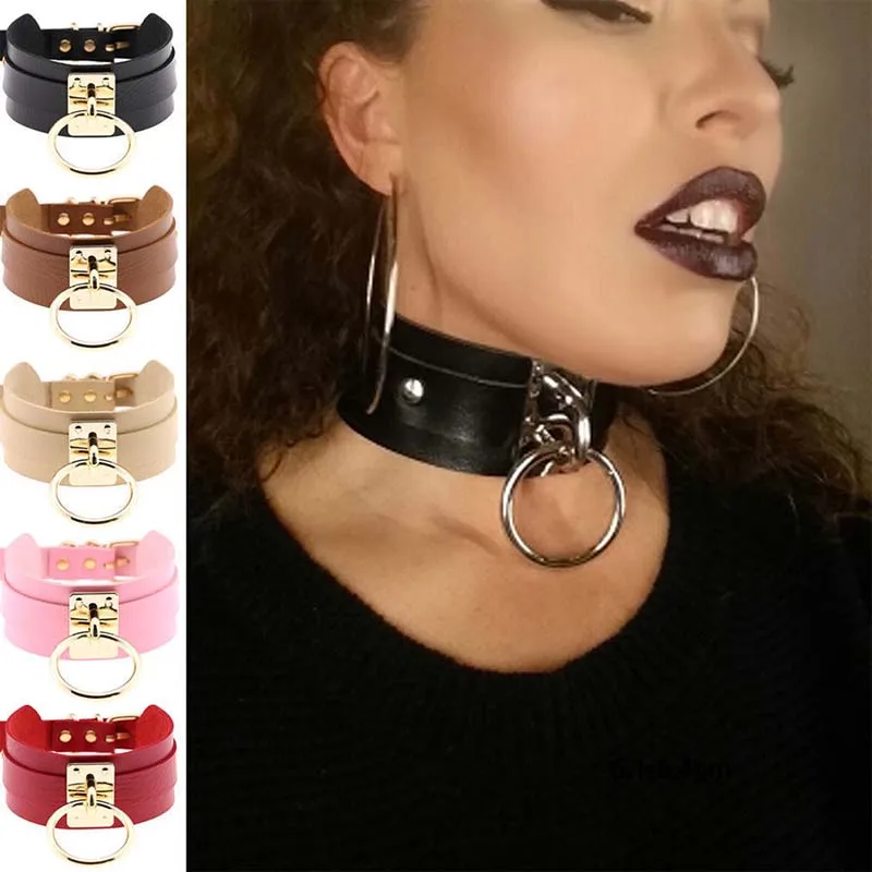 Women Lady Girl Man Goth Sexy PU Leather 1 Ring Bondage Slave Collar Neck Sexy Kawaii Fetish BDSM O Ring Choker