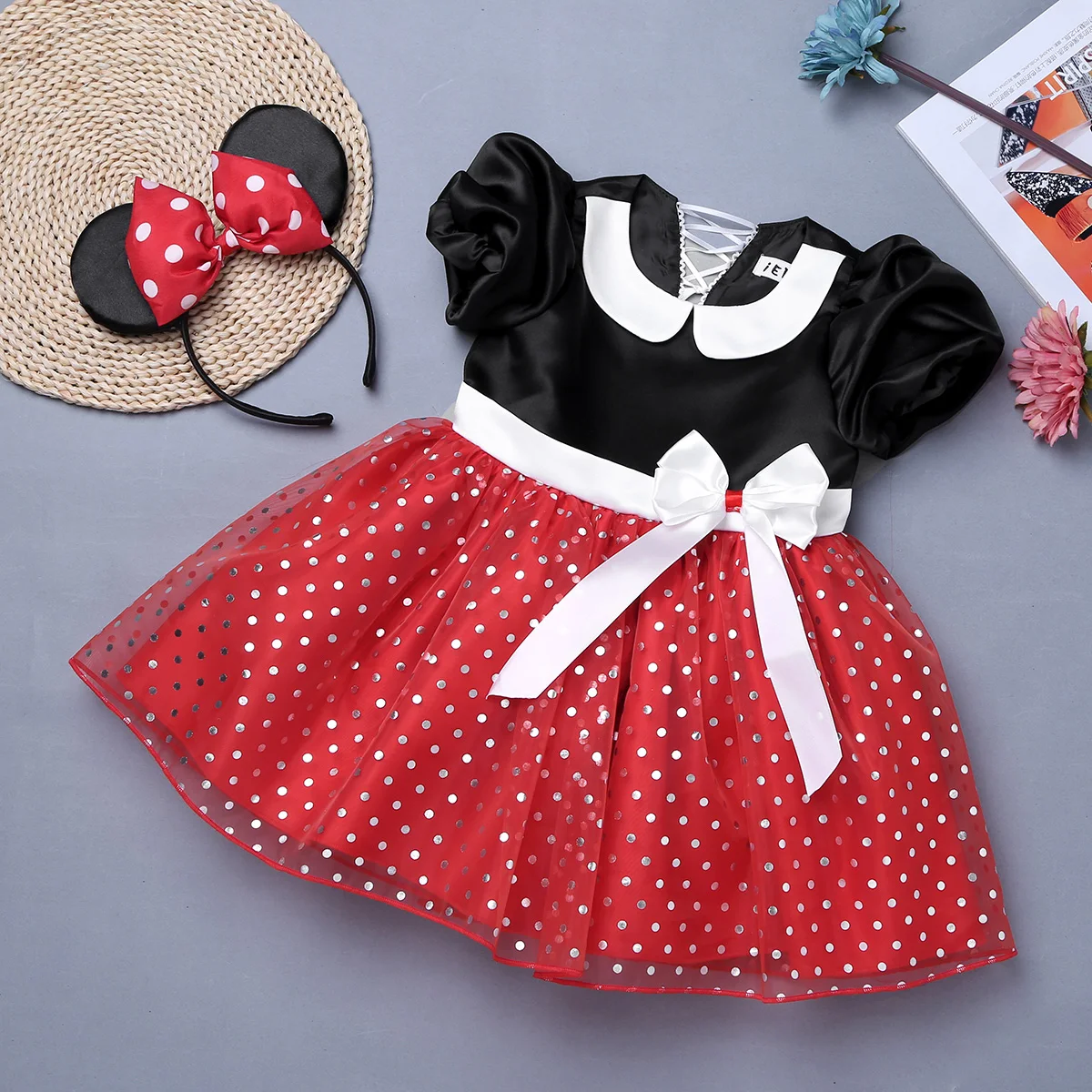 Cartoon Mouse Cosplay Princess Tutu Dress Baby Girls Christmas Party Polka Dot Dress Up Clothes Performance Ballet Dancewear