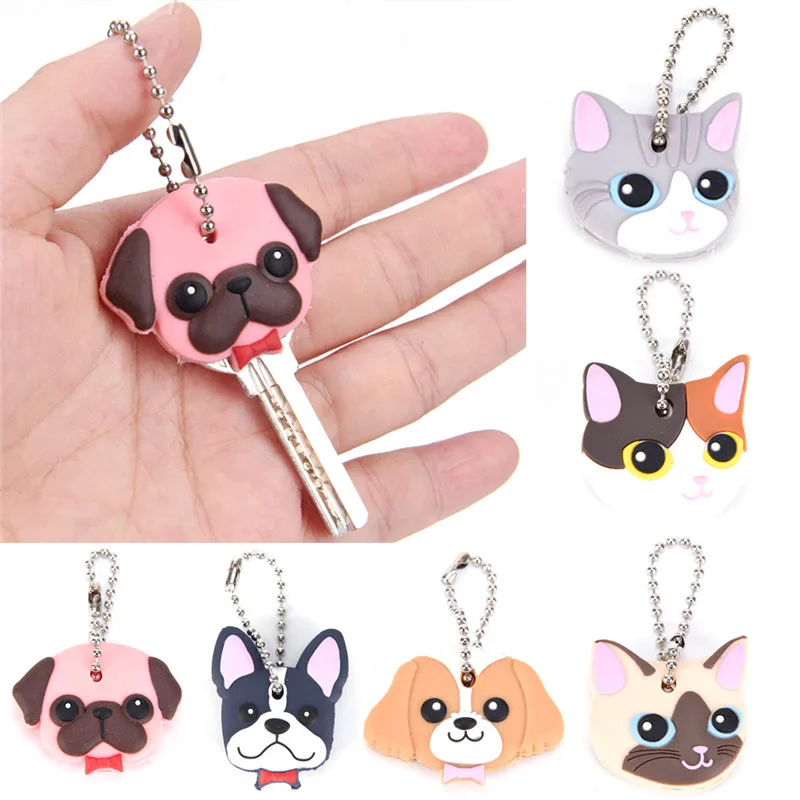 Silicone Puppy Pug Cat Rabbit Key Cover Cap Keychain Key Ring PVC Key Case Gift Keychain