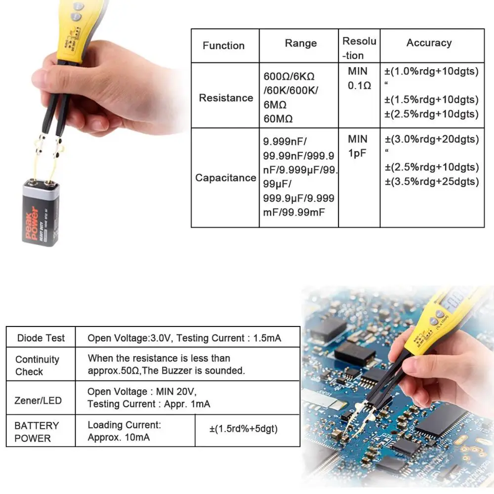 Imagem -04 - Medidor de Capacitância Digital Smd Testador de Resistência com Diodo Bateria