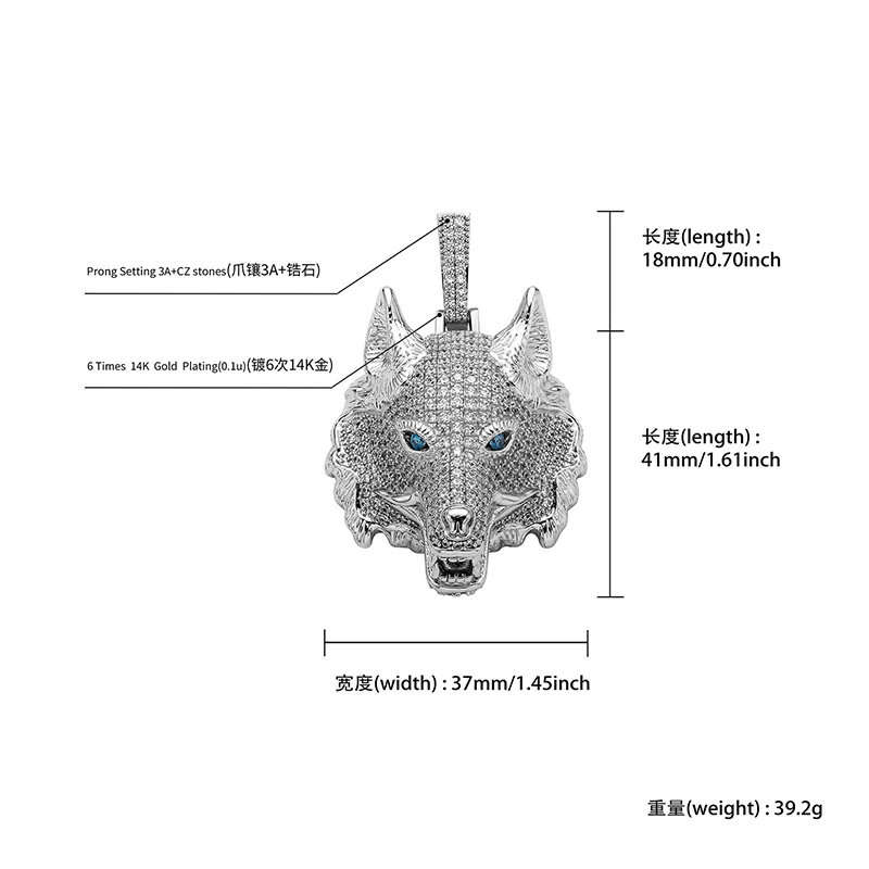 Hip Hop AAA+ CZ Stone Paved Bling Ice Out Cool Wolf Head Pendants Necklaces for Men Rapper Jewelry Drop Shipping