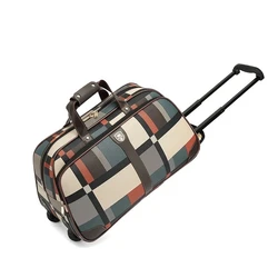 20-inch reisplunjezak met wielen Lederen unisex weekendtassen Waterdichte toilettas Heren trolleytas Bagage duffle op wielen