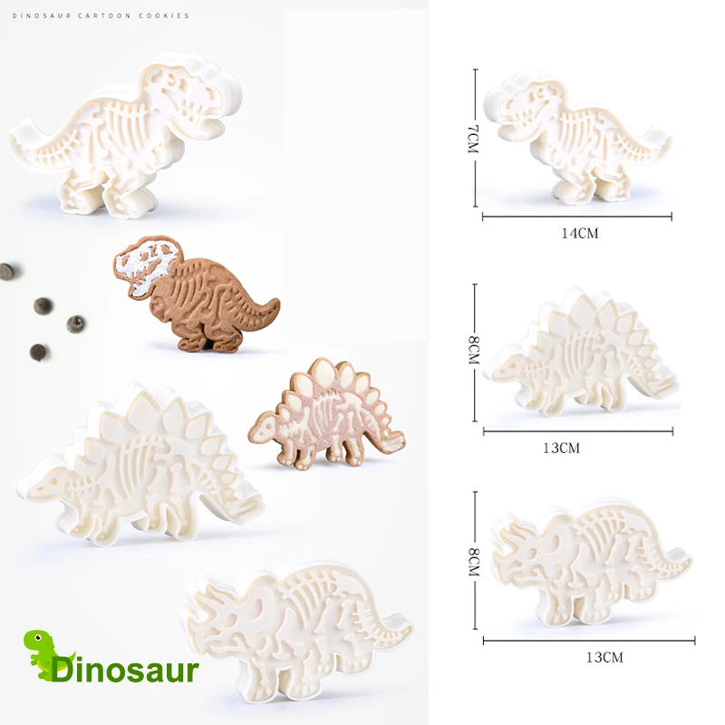 3D Dinosaur Cookie Cutters Mold Dinosaur Biscuit Embossing Mould Sugarcraft Dessert Baking Silicone Mold for Sop Cake Decor Tool