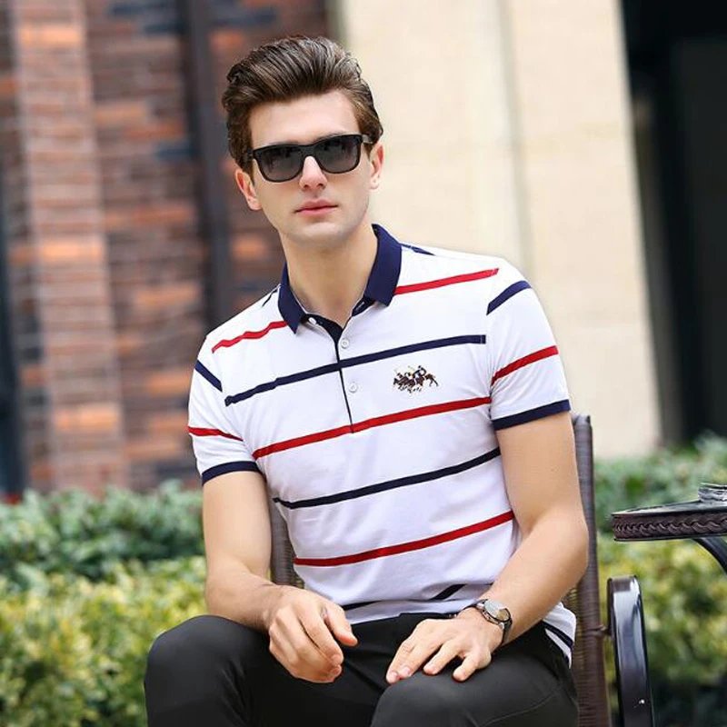 High quality polo shirt New summer brand cotton men\'s polo shirt Business casual short sleeve striped shirt polo men tops polos