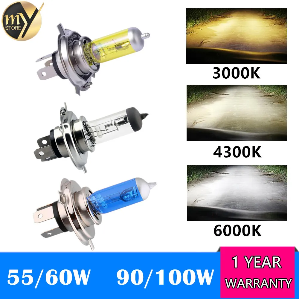 1PCS Super White Halogen Bulb H4 H7 12V 55W 100W 3000K 4300K 6000K 6500K Quartz Glass Car Headlight Lamp motorcycle light lamp