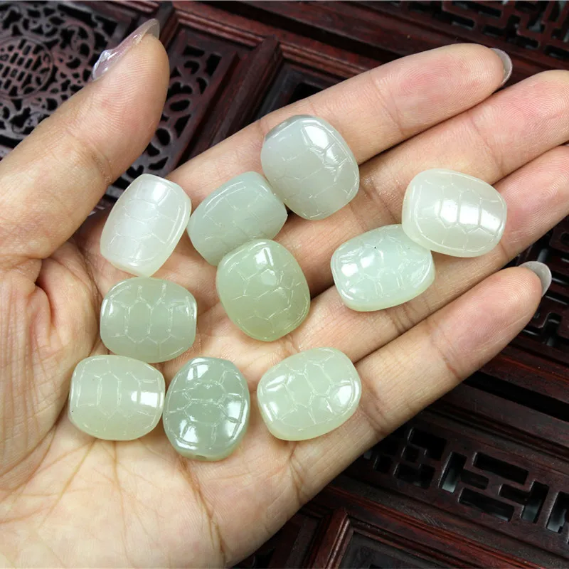 

Natural hetian jade double-sided turtle shell DIY real jade pendant earring jade accessories septa scattered beads for women