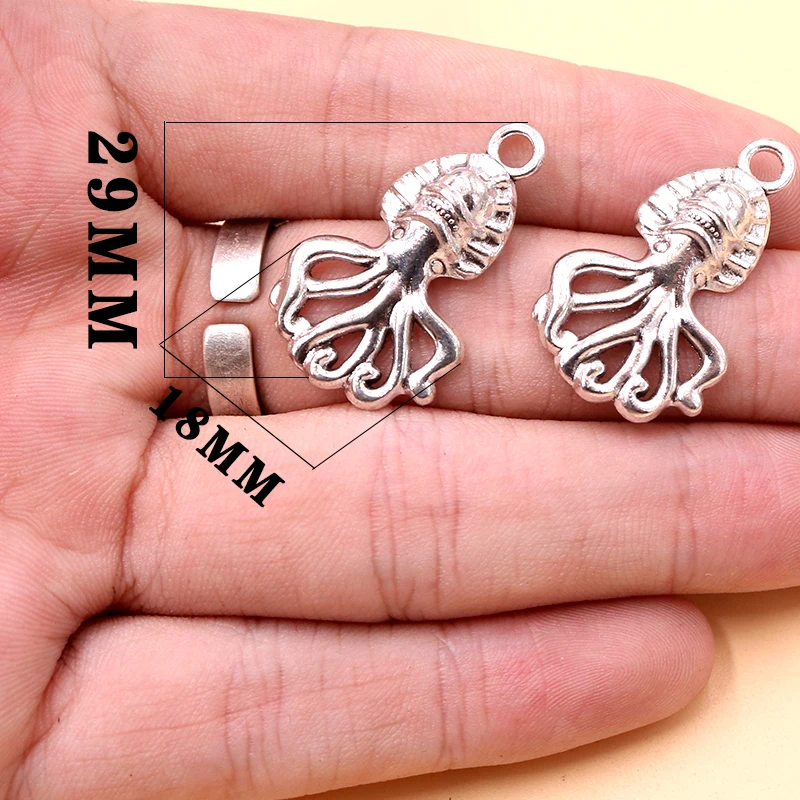 10pcs Silver Plated Six Claw Metal Octopus Ocean Charms Earrings Necklace Pendants DIY Jewelry Handicraft Making 29*18mm A1779