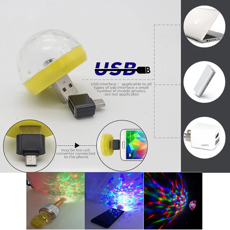 USB Magic Ball RGB DC5V Mobile Phone Interface Small Magic Ball Star Light Mini Colorful Atmosphere Home Car USB Night Light