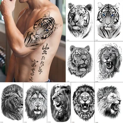 Autocollant de Tatouage Temporaire Forêt Noire pour Homme et Femme, Faux Henné, Tigre, Loup, Tête de Mort, Squelette, dériv, Animal