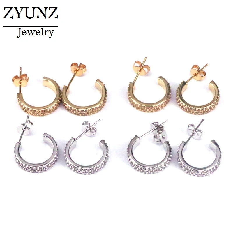 

4 Pairs, Fashion Women Stackable CZ Micro Paved Stud Earrings Cubic Zircon Jewelry Circle Geometric Earrings