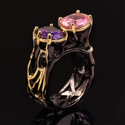 Vintage Italian Jewelry Exaggerated 925 Sterling Silver Wedding Rings for Women Retro Amethyst Cocktail Rings African Jewelry