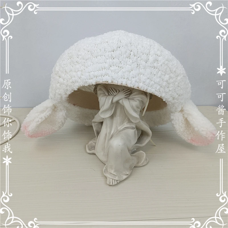 Sheep Ears Beret Handmade Cute Lolita Lamb Ears Beret Lambswool Milk White Cute Hat