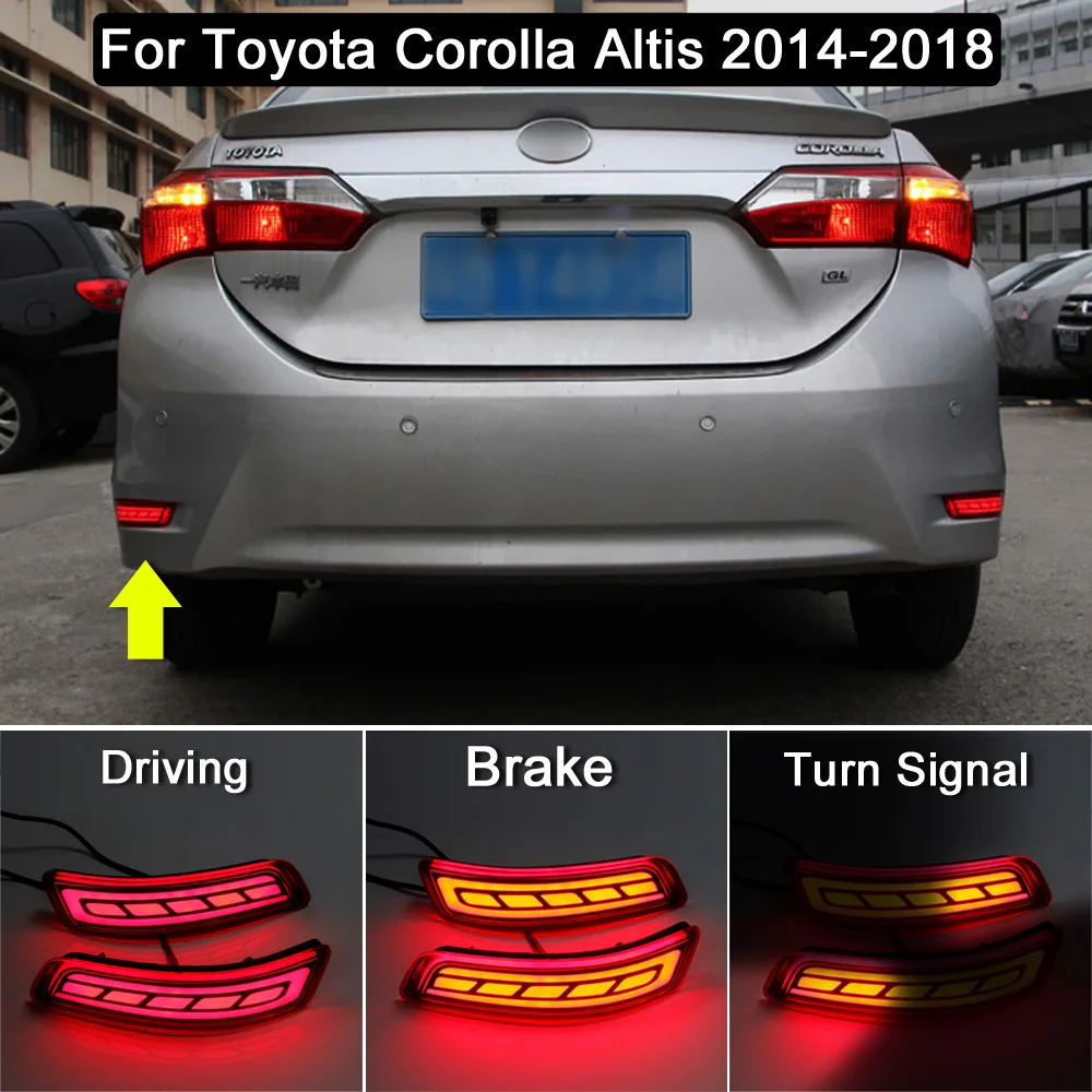 

12V LED Rear Bumper Reflector Lamp Driving Warning Light Braking Light Turn Signal Lights For Toyota Corolla Altis 2014-2018