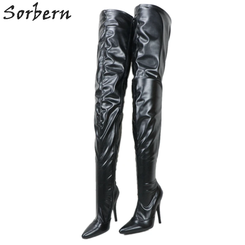 

Sorbern Sexy Crotch Thigh High Boots Pointy Toe Shoe Long Custom Extreme Long Guy Boot For Crossdresser Black Shoes For Women