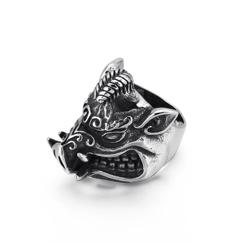 Personality new jewelry titanium steel domineering men's ring retro violent wild boar stainless steel jewelry