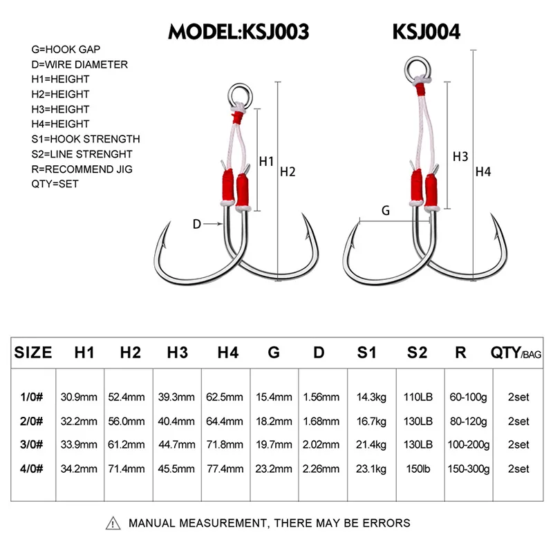 KATYUSHA 1Pack Slow Jigging Hooks 1/0 2/0 3/0 4/0 High Carbon Steel Double Jig Fishhooks Assist Fishing Hooks Pesca Accessories