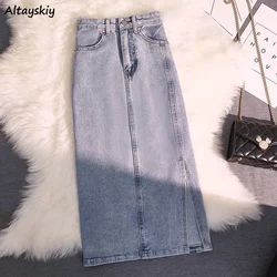 Gonne di jeans Donna Vita alta Vintage Distressed Slim Gonna lunga anca A-line Elegante moda Tasche con spacco laterale Harajuku Modern OL