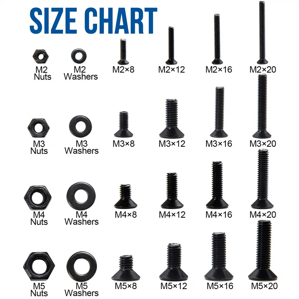 1060pcs M2 M3 M4 M5 Hex Socket Screw Set Carbon Steel Flat Round Cap Head Screws Bolts and Nuts Assortment Kit with Storage Box