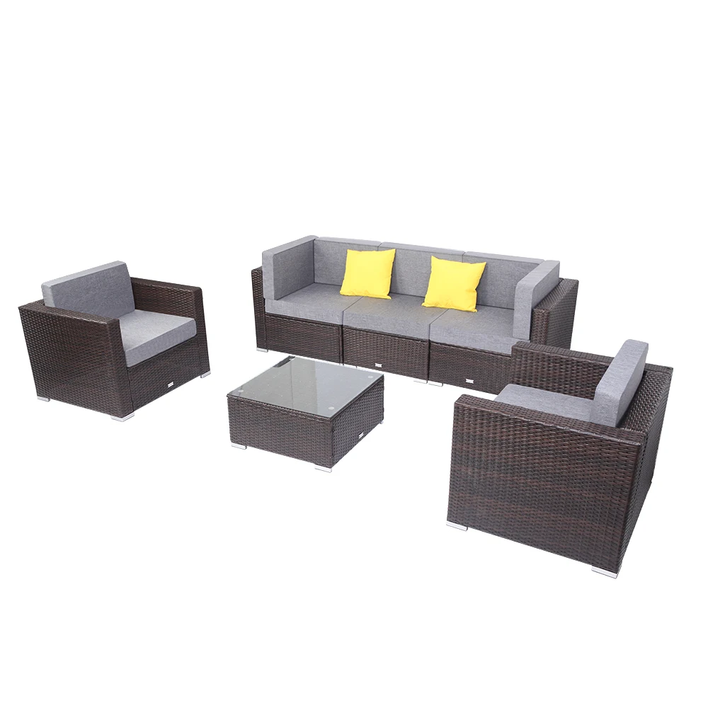 Two Styles US Warehouse 6 Pieces Patio PE Wicker Rattan Corner Sofa Set Patio Furniture Set In Stock  for the outdoors and Patio