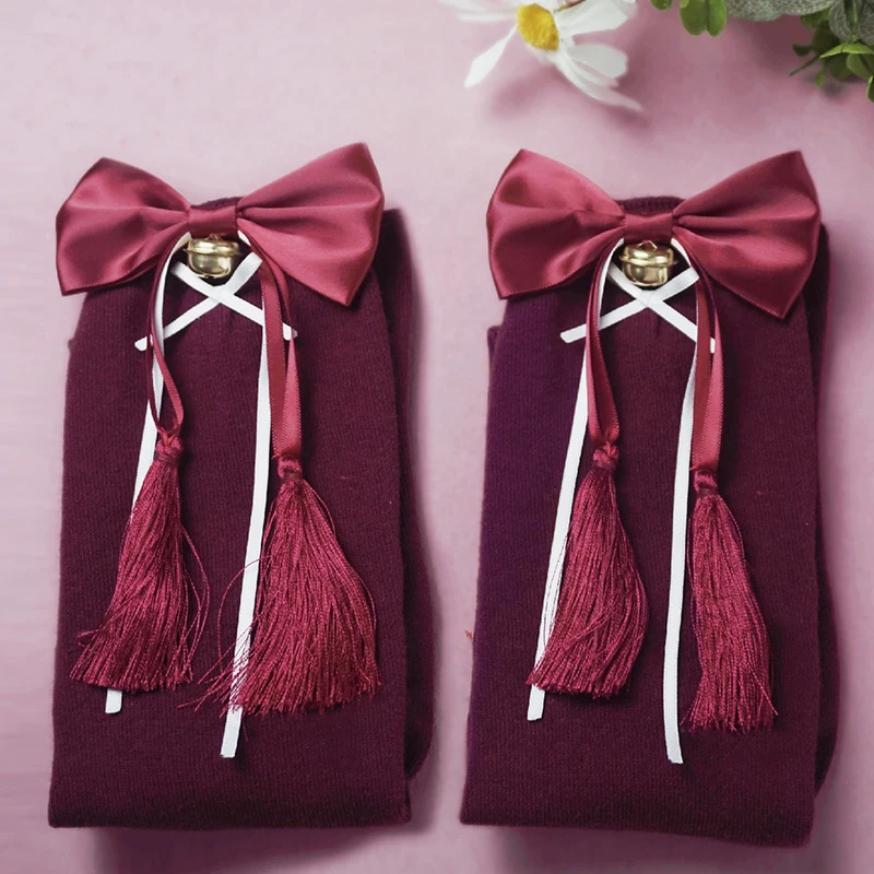 Japanese Lolita Kawaii Long Socks Girls Tight High New Year Cute Fashion Christmas Red Knitted Anime Cosplay Womens Stockings