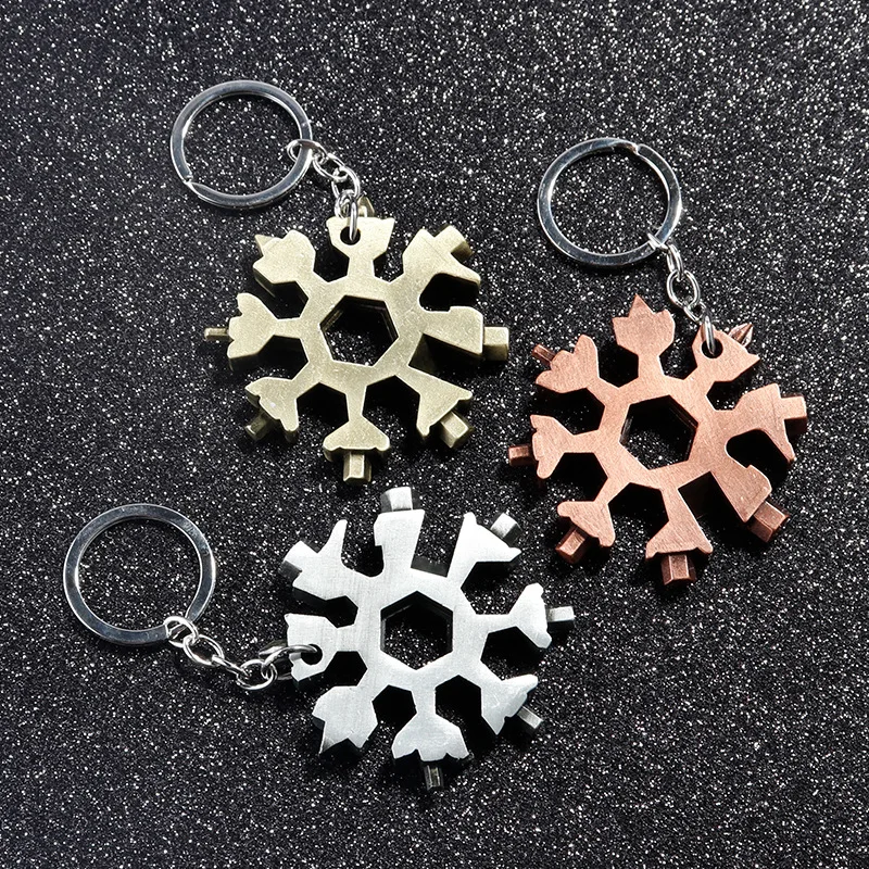 18 in 1 Snowflake Spanner Keyring Hex Multifunction Outdoor Hike Wrench Key Ring Pocket Multipurpose Camp Survive Hand Tools