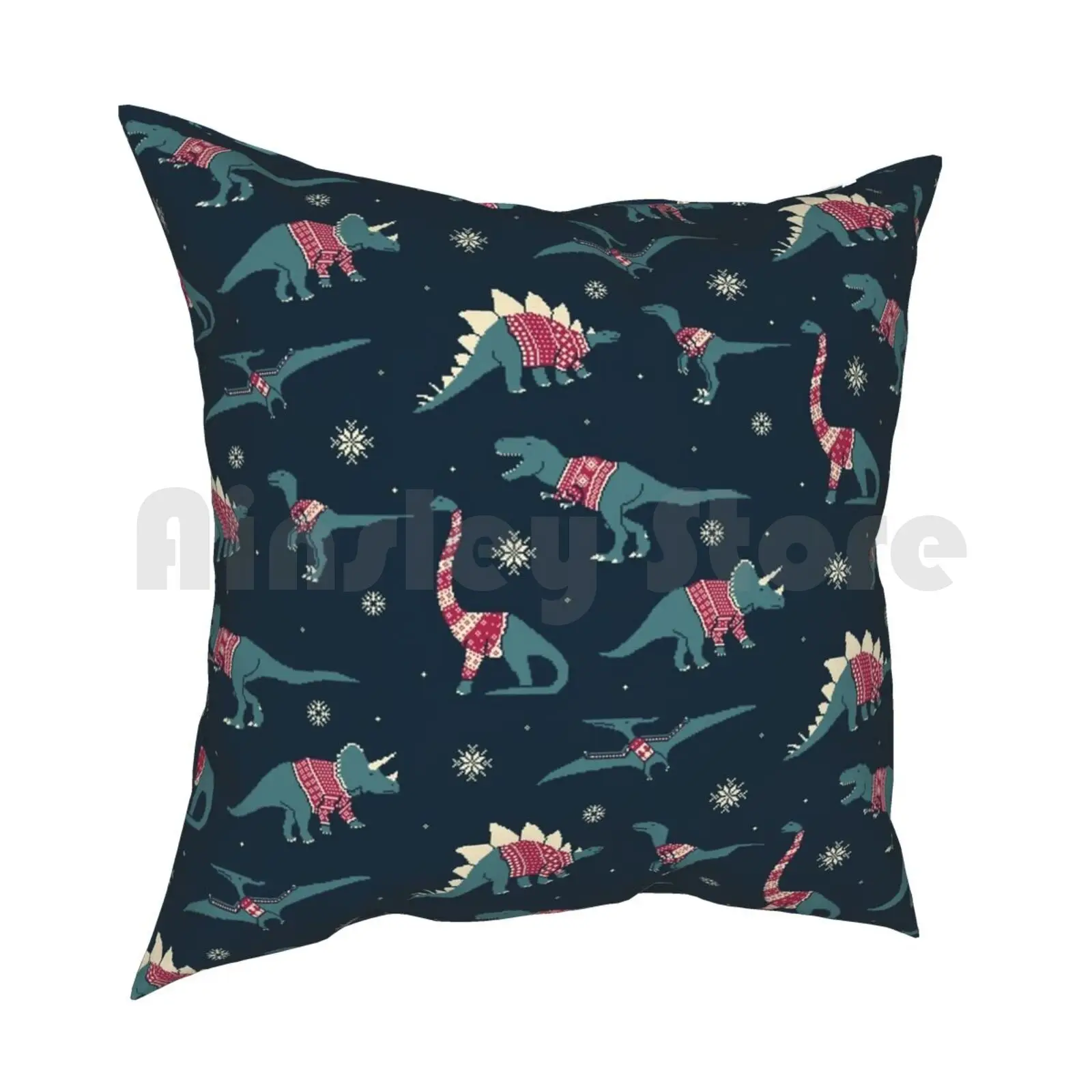 Dinos In Sweaters Pillow Case Printed Home Soft Throw Pillow Xmas Christmas Dino Dinosaurs Festive Pixel Holiday Cute