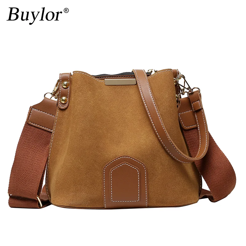 Buylor Shoulder Bag For Women Vintage Bucket Bags Luxury Handbags Matte PU Leather Fashion Casual Crossbody Messenger Bag