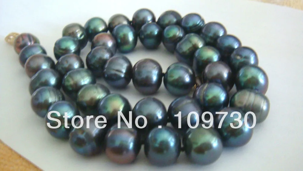 

Jewelry 001827 Huge 18"11-12mm natural Australian south sea peacock green pearl necklace