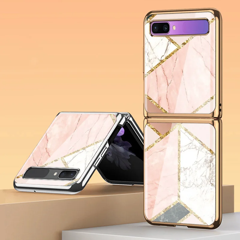 Z Flip 3 Funda Case for Samsung Galaxy Z Flip 3 Z Fold 3 Pink Stitching Marble Tempered Glass Coque Phone Case Cover Z Fold 2