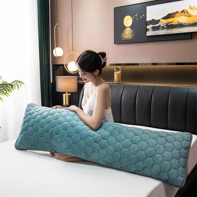 

Winter Length Sleep Quilted Pillowcase Green Double Fleece Flannel Warm Big Size Pillow Cover For Couple Home Bedding 45*150cm