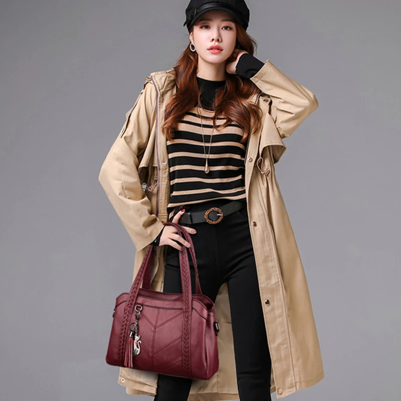 Luxury Designer Handbag Fashion Tassels Design Crossbody Bags For Women 2023 High Quality Leather Handbag Casual Shoulder Bags