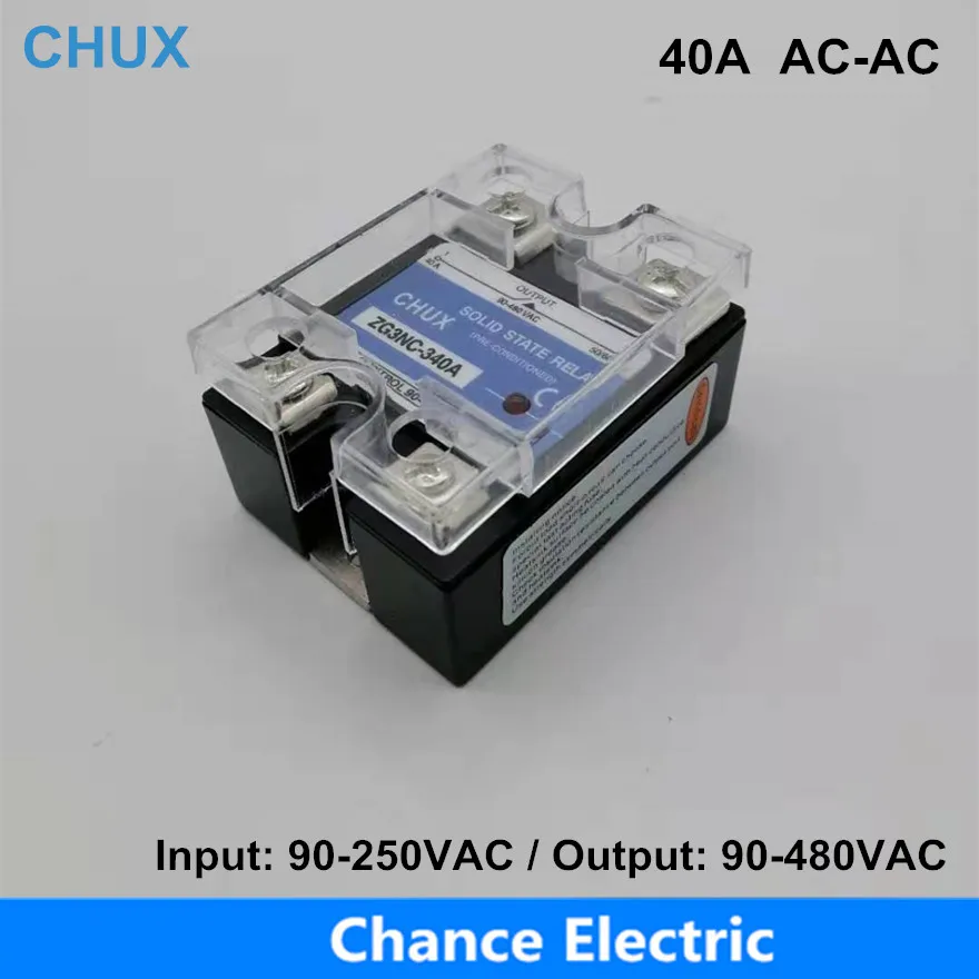 CHUX 220V AC 40A SSR Solid State Relay AC-AC Single phase 40a Automatic Electric Relays SSR-40AA