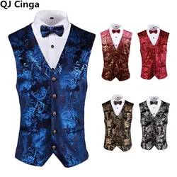 Chaleco Steampunk dorado para hombre, traje sin mangas para boda, chaleco delgado de talla grande, vestido Floral, chaleco con botones individuales