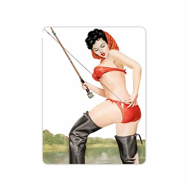 

Fishing enthusiast stickers Car Sticker Pinup Pin-up Sexy Retro Girl on Fishing Has Torn Panties Sticker Decal