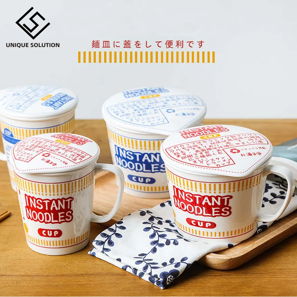 Ceramic Cup Instant Noodles Bowl Household Beef Ramen Bowl With Lid Soup Bowl Cereal Breakfast Coffee Milk Mug