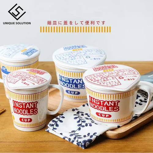 인스 스타일 만화 고양이 국수 컵 그릇, 창의적인 커버 박스, 학생 도시락, 인스턴트 국수 수프, 저녁 도시락 세라믹 그릇 