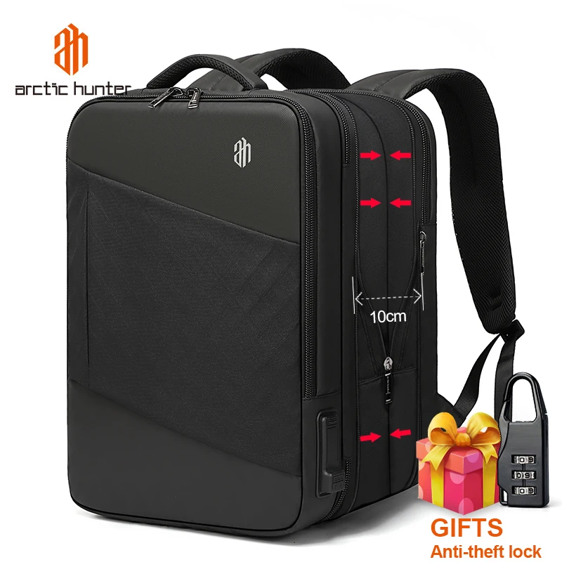 

ARCTIC HUNTER 40L Large Capacity Men's Expandable Backpack USB Charging Men's 17" Laptop Bag Waterproof Business Travel Bag