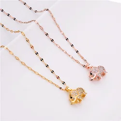 Cute Zircon Crystal Little Elephant Pendant Women Necklaces Female Stainless Steel Clavicle Chain Girl's Daily Wear Neck Jewelry