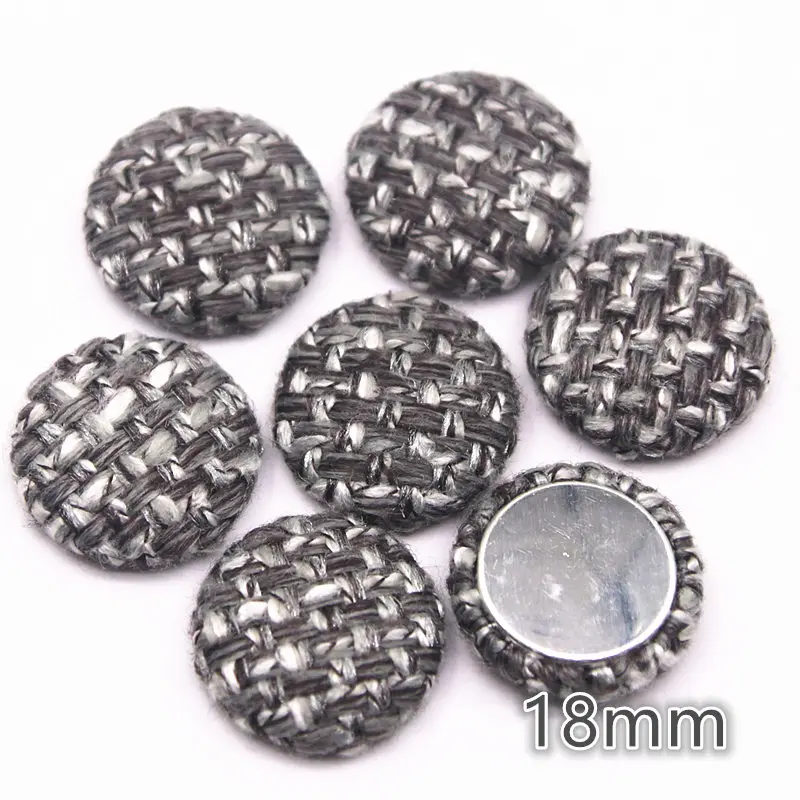 30pcs 18mm Tweed Plaid Fabric Covered Multiple Color Round Flackback Buttons Home Garden Crafts Cabochon Scrapbooking