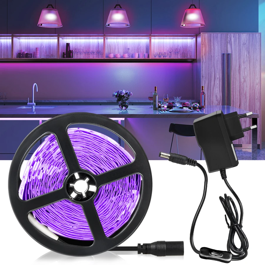 UV LED Light Strip Flexible LED Strip Light Ultraviolet UV Lamp 385-400nm Black Light 2835 SMD DC12V LED Ribbon For Glow Party