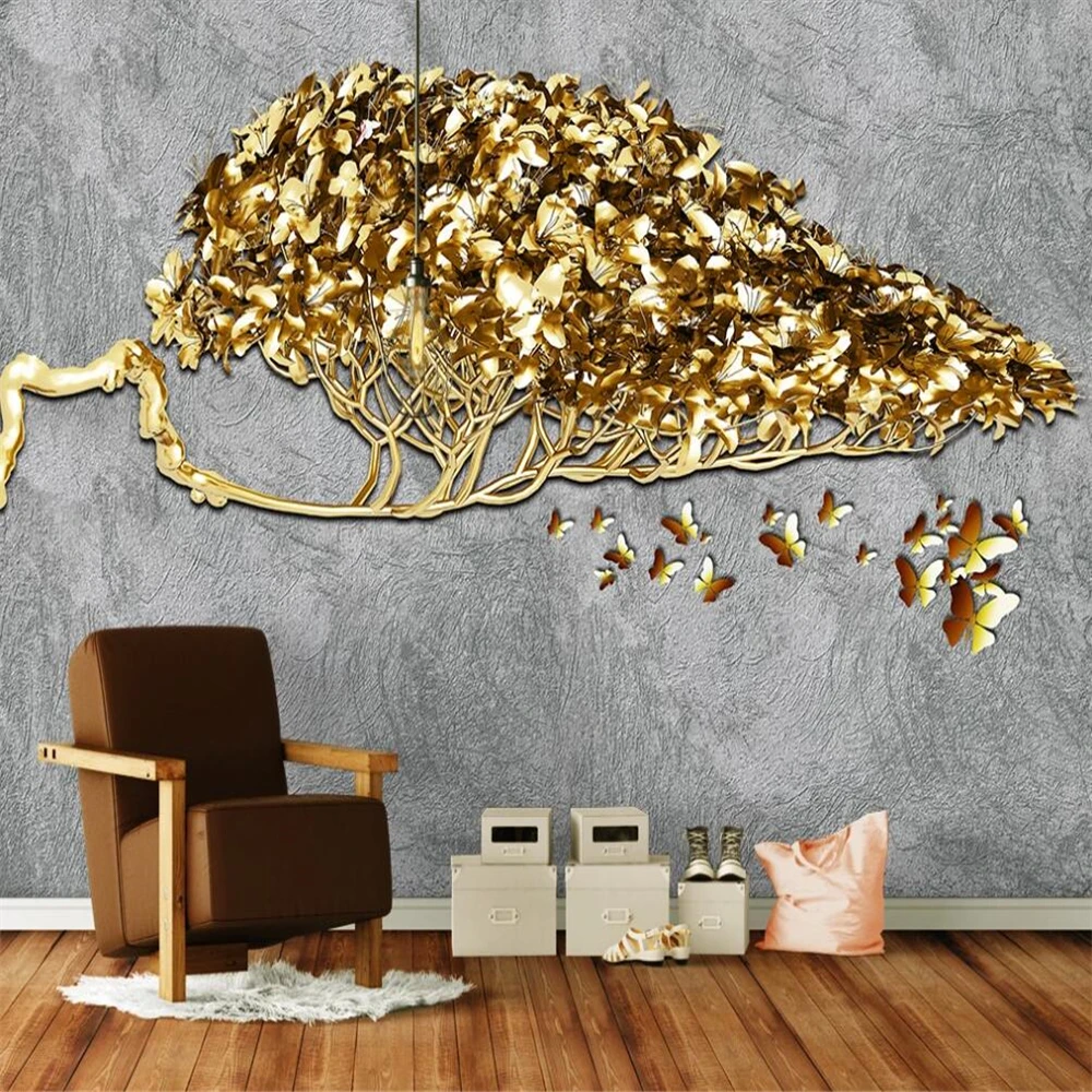 Milofi Custom Large Wallpaper Mural Golden Money Tree Nordic Gold Foil 3D Background Wall Decoration Painting Wallpaper