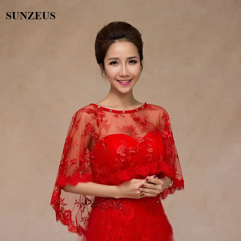 Red/Ivory Lace Wraps Cheap Bridal Wedding Bolero Girls Summer Dress Accessories Shawl Evening Dress Jacket chaqueta mujer S460