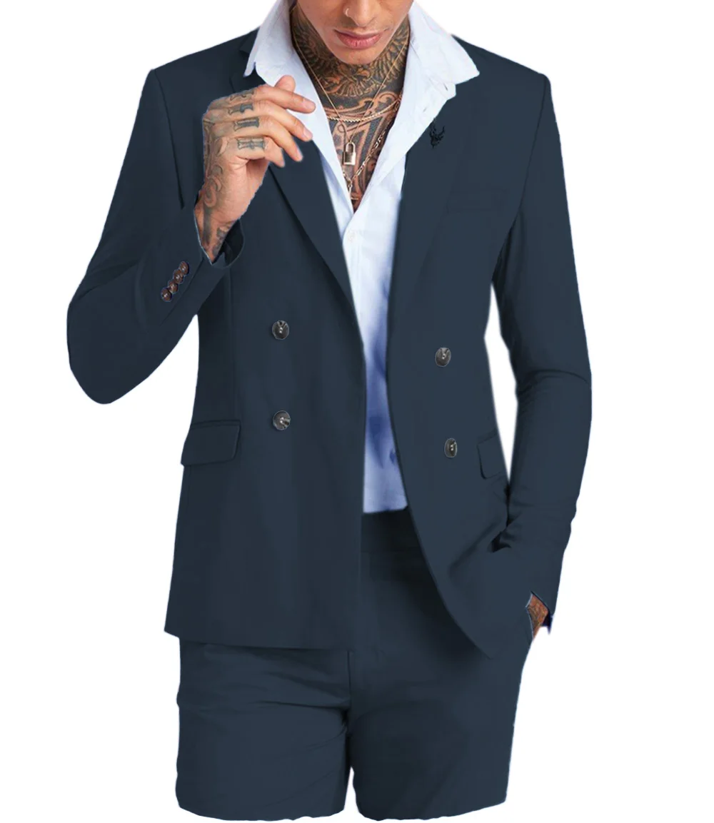 SOLOVEDR Classic Navy Men's Suit  Two-piece Lapel Business Office Campus Travel Custom Color Size (Blazer + pants)