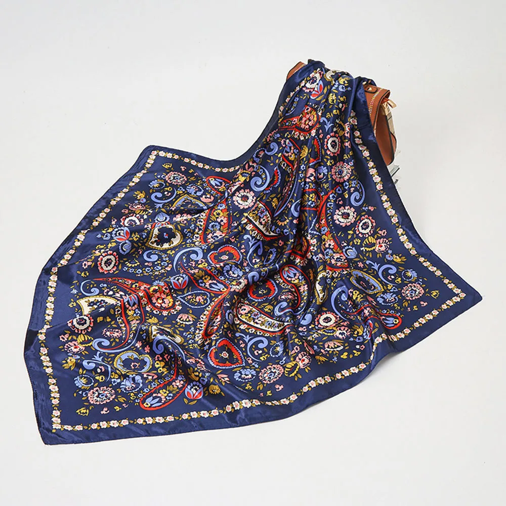 New Women Silk Scarf For Neck Hair Designer Bag Warp Soft Neckerchief Hijab Headscarf Female Foulard Print Paisley Scarf 90*90cm