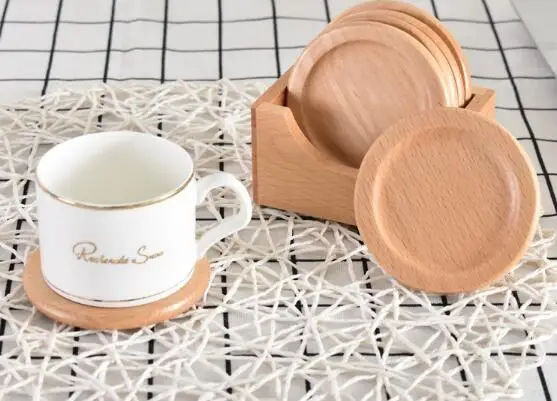 10sets Wooden Cup Pad Set 6pcs Round Coasters Anti Scalding Heat Insulation Cup Mat Table Mat