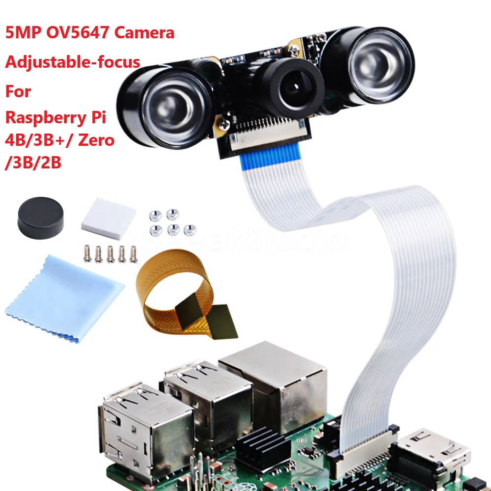 Raspberry Pi Mini Camera Night Vision 5MP OV5647 Camera Adjustable-focus with FFC cables for Raspberry Pi 4B/3B+/ Zero/3B/2B