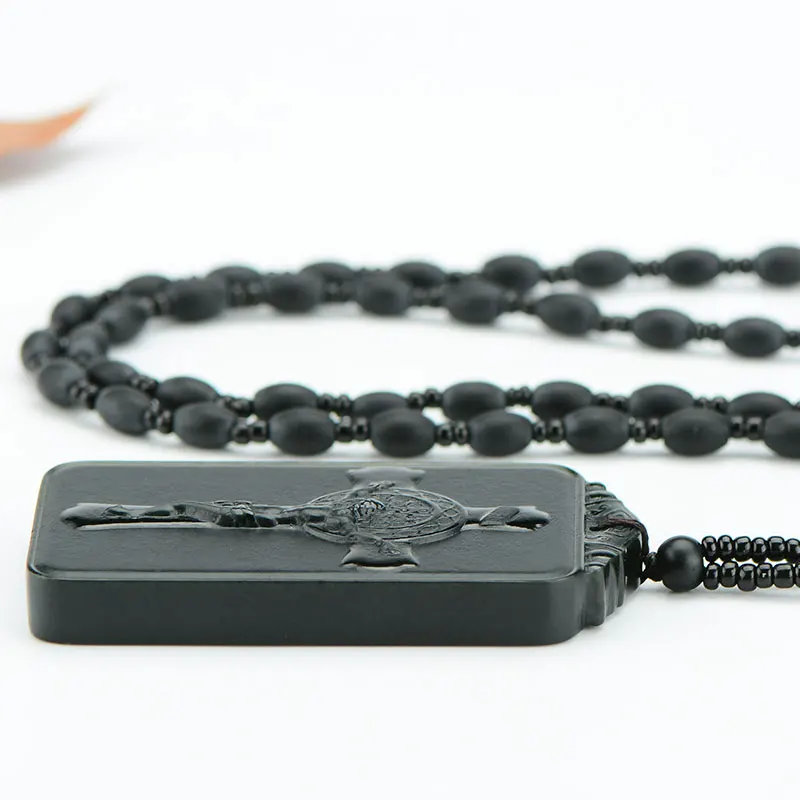 Natural 7A hetian black green jade pendant Jesus cross hand carved pendants necklace brand men women